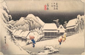 Ein verschneiter Abend an der Kambara-Station, ca. 1833-34 von Ando Hiroshige