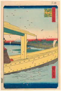 Fernansicht des Kinryuzan-Tempels von der Azuma-Brücke (Azuma-bashi, Kinryuzan embo) Nr. 39 aus der Serie Einhundert berühmte Ansichten von Edo