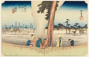 Hamamatsu, Winterzeit, in Die Dreiundfünfzig Stationen der Tokaido-Straße (Tokaido Gojusan Tsugi-no Uchi) von Ando Hiroshige