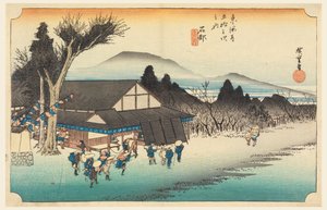 Ishibe (Megawa Sato), in Die dreiundfünfzig Stationen der Tokaido-Straße (Tokaido Gojusan Tsugi-no Uchi) von Ando Hiroshige