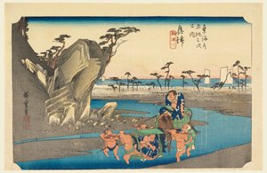 Okitsu-Fluss, in Die Dreiundfünfzig Stationen der Tokaido-Straße (Tokaido Gojusan Tsugi-no Uchi)