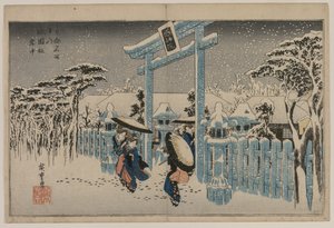 Schnee am Gion-Schrein aus der Serie Berühmte Orte in Kyoto, Mitte der 1830er Jahre von Ando Hiroshige