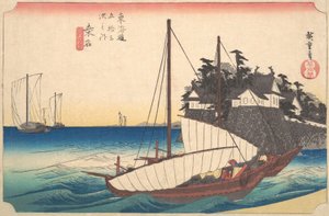 Station Dreiundvierzig: Kuwana, Sieben-Ri-Fähre am Hafen, aus den Dreiundfünfzig Stationen, ca. 1833-34 von Ando Hiroshige