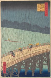 Plötzlicher Regenschauer über Shin-Ohashi-Brücke und Atake, aus der Serie..., 1857 von Ando Hiroshige