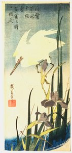 Weißer Reiher und Schwertlilien von Ando Hiroshige