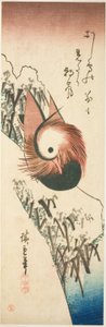 Ein Mandarinente auf einem verschneiten Ufer von Ando or Utagawa Hiroshige
