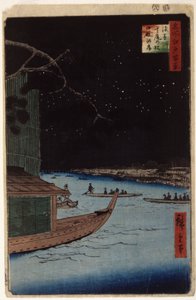Asakusa-Fluss: "Outcome (Shubi) Pine" und "Stables Embarkment" von Ando or Utagawa Hiroshige