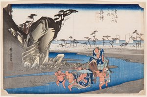 Zwei Sumo-Ringer überqueren den Okitsu-Fluss