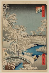 Meguro Trommelbrücke und Sonnenuntergangshügel von Ando or Utagawa Hiroshige