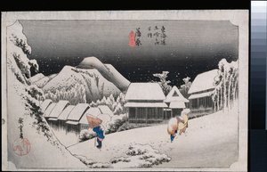 Nachtschnee, Kambara, aus der Serie "Die dreiundfünfzig Stationen des Tokaido" von Ando or Utagawa Hiroshige