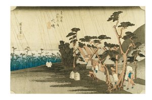 Oiso: Toras Regen aus der Serie Die dreiundfünfzig Stationen des Tokaido, ca. 1831-1834 von Ando or Utagawa Hiroshige