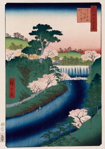 Otonashi-Flussdamm, Oji, volkstümlich genannt Großer Wasserfall, aus der Serie „Hundert Ansichten berühmter Orte in Edo“ von Ando or Utagawa Hiroshige