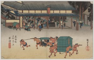 Rastplatz für Kago-Träger von Ando or Utagawa Hiroshige
