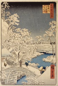 Taiko-Brücke und Sonnenuntergangshügel in Meguro von Ando or Utagawa Hiroshige