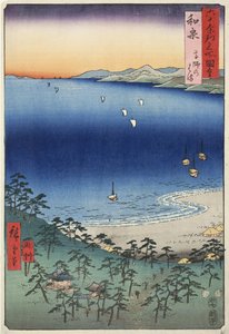 Takashi-Strand in der Provinz Izumi, Nr. 4 aus der Serie Bilder berühmter Orte in den sechzig Provinzen, 1853 von Ando or Utagawa Hiroshige