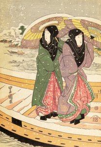 Frauen, die über eine Brücke im Schnee gehen, veröffentlicht um 1848