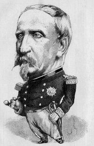 Zeichnung von André Gill, die den Herzog von Aumale (1822-1897), französischer Politiker und Historiker, Mitglied der Académie française, darstellt. Gravur in „Die illustrierte Welt“ 1885