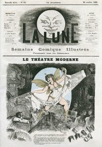 Le Theatre Moderne in Paris. Karikatur von Gill, in „La Lune“, 28. Oktober von Andre Gill