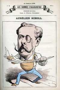 Porträt von Aurelien Scholl (1833-1902), französischer Journalist, Schriftsteller und Komiker. Karikatur von Gill, Paris. von Andre Gill