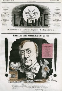 Porträt von Emile de Girardin (1806-1881), französischer Journalist. Karikatur von Gill, in „La Lune“, 11. November von Andre Gill