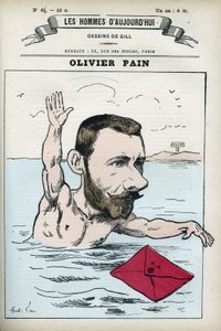 Porträt von Olivier Pain, einem französischen und Kommunarden-Politiker, er war der Gefährte von Henri Rochefort (1831-1913). Karikatur von Gill, Paris. von Andre Gill