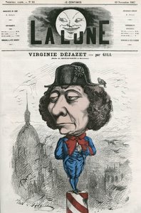 Porträt von Virginie Dejazet (1798-1875), französische Schauspielerin in der Rolle von Bonaparte. Karikatur von Gill, in „La Lune“, 10. November von Andre Gill