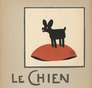 Le Chien, Kinderillustration eines schwarzen Hundes