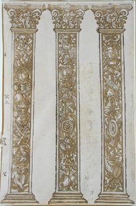 Architektonische Motive, die eine Grenze zur Prozession von Caesar bilden, von Andrea Andreani