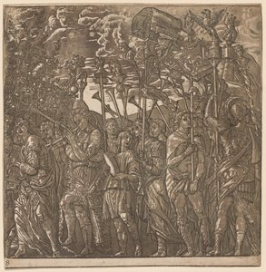 Der Triumph von Julius Caesar: Soldaten tragen Banner und Standarten, 1593-99 von Andrea Andreani