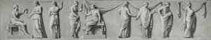 Ein Grisaille-Panel, das eine weibliche Prozession mit Tränenkrügen darstellt von Andrea Casali