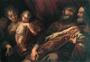 Der kleine Moses steht auf der Krone des Pharao von Andrea Celesti