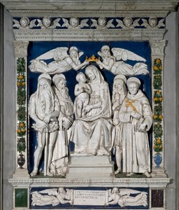 Die Jungfrau des Zufluchtsortes Die Jungfrau Maria und das Jesuskind umgeben von St. Onuphre dem Einsiedler, St. Antonius der Große, St. Maria Magdalena und St. Franziskus von Andrea Della Robbia