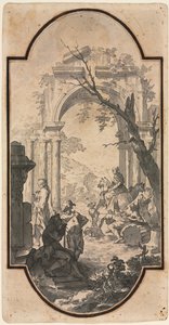 Triumphbogen und Figuren, erste Hälfte 1700er