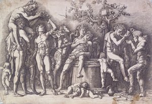 Ein Bacchanal mit einer Weinpresse, ca. 1475 von Andrea Mantegna
