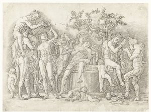 Bacchanal mit Satyrn und Bacchantinnen bei der Weinpresse