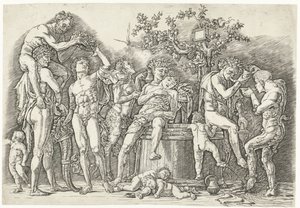 Bacchanal mit Satyrn und Bacchantinnen bei der Weinpresse von Andrea Mantegna