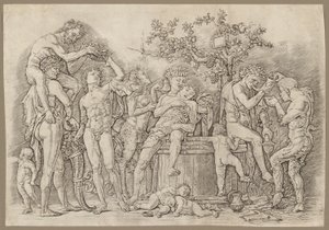 Bacchanal mit einem Weinfass von Andrea Mantegna