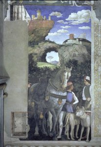 Pferd und Stallbursche mit Jagdhunden, aus der Camera degli Sposi oder Camera Picta, 1465-74 von Andrea Mantegna
