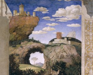 Landschaft mit einer Burg, aus der Camera degli Sposi oder Camera Picta, 1465-74 (Fresko)
