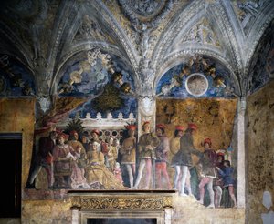 Ludovico Gonzaga, Marsilio Andreasi, Barbara von Brandenburg mit ihrer Tochter Paula und Rodolfo Gonzaga von Andrea Mantegna