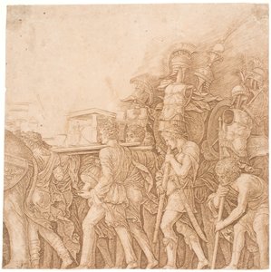 Soldat, der Trophäen trägt von Andrea Mantegna