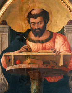 St. Lukas an seinem Schreibtisch (Detail)