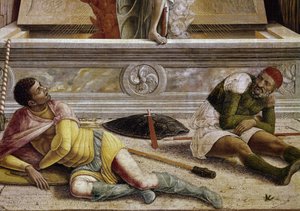 Die Auferstehung, Detail der Predella des Altarbildes von San Zeno von Andrea Mantegna