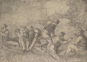 Der wunderbare Fischfang, Christus rechts begleitet von Aposteln, ca. 1548-52