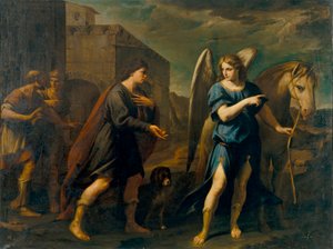 Tobias trifft den Erzengel Raphael - Andrea Vaccaro, Öl auf Leinwand, ca. 1640, italienische Kunst des 17. Jahrhunderts - Museu Nacional d