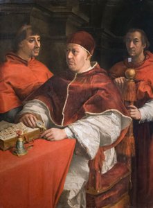 Porträt von Papst Leo X. mit zwei Kardinälen