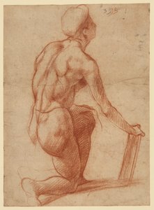 Studie einer knienden Figur mit Gesichtsskizze (recto); Figurenstudie und Gesicht (verso) von Andrea del Sarto