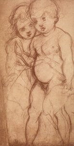 Studie von zwei Engeln; Zeichnung von Andrea del Sarto. Gabinetto dei Disegni e delle Stampe, Uffizien, Florenz