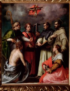 Die Disputation der Heiligen Dreifaltigkeit mit St. Peter, St. Laurentius, St. Augustinus von Hippo, St. Franziskus, St. Sebastian, St. Maria Magdalena (um 1517)