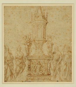 Schule von Verrocchio. Reliquiar zwischen einem Heiligen von Andrea del Verrocchio